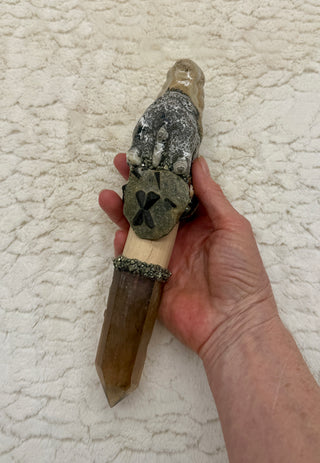 Dragon of Rooted Truth, Healing Wand, Sacred Tool; Picture Jasper & Smoky Quartz, Grounding, Intuition, Confidence, Courage