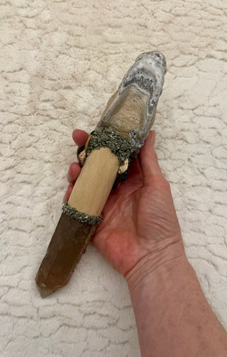 Dragon of Rooted Truth, Healing Wand, Sacred Tool; Picture Jasper & Smoky Quartz, Grounding, Intuition, Confidence, Courage
