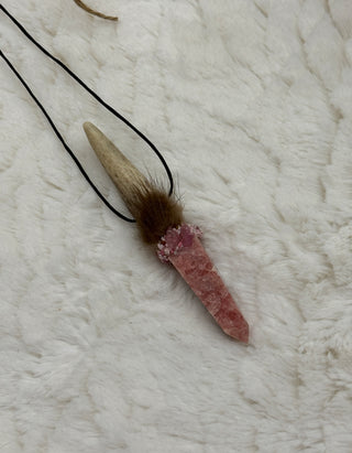 Antler, Rhodochrosite, Pink Tourmaline Butterfly, Thulite Shamanic Traveling Magic Wand, Energy Healing Pendant, Self-Love