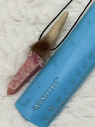 Antler, Rhodochrosite, Pink Tourmaline Butterfly, Thulite Shamanic Traveling Magic Wand, Energy Healing Pendant, Self-Love