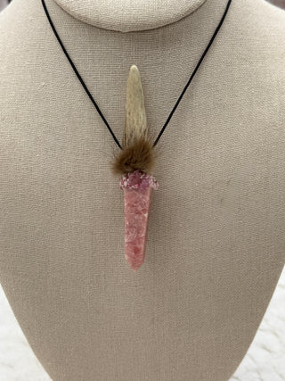 Antler, Rhodochrosite, Pink Tourmaline Butterfly, Thulite Shamanic Traveling Magic Wand, Energy Healing Pendant, Self-Love