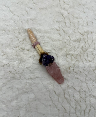 Rose Quartz & Crazy Lace Agate Dragon Shamanic Healing Wand with Amethyst, Thulite