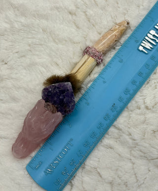 Rose Quartz & Crazy Lace Agate Dragon Shamanic Healing Wand with Amethyst, Thulite