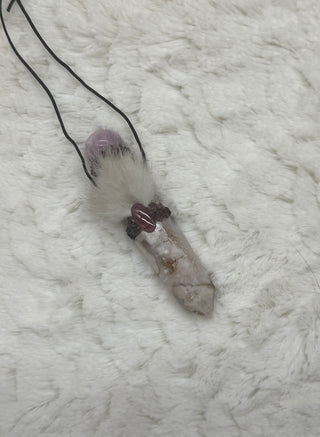 Flower Agate, Kunzite, Garnet & Rhodolite Shamanic Traveling Magic Wand, Energy Healing Pendant, Divine Feminine, Passion