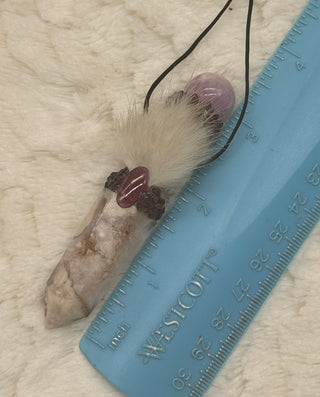 Flower Agate, Kunzite, Garnet & Rhodolite Shamanic Traveling Magic Wand, Energy Healing Pendant, Divine Feminine, Passion