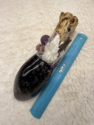 Cholla Cactus, Amethyst, White Calcite, Purpurite, Grape Agate, Charoite, Topaz Shamanic Healing Wand