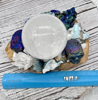 Palo Santo, Quartz Sphere, Lapis Lazuli, Hemimorphite, Larimar, Celestite, Chrysocolla Kyanite Shamanic Healing Orb of Transformation - Journey There -