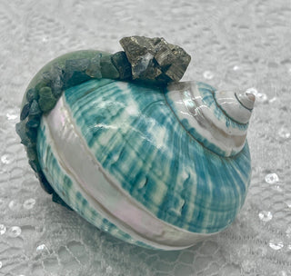 Turbo Shell, Chrysoprase Sphere, Emerald, Moss Agate, Pyrite, Shamanic Orb of Light, Healing, Opens Heart, Intuition, Rejuvenation - Journey There -