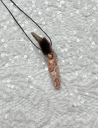 Antler, Crazy Lace Agate, Sunstone, Peach Moonstone Shamanic Traveling Magic Wand, Energy Healing Pendant, Self-Worth, Personal Power - Journey There -