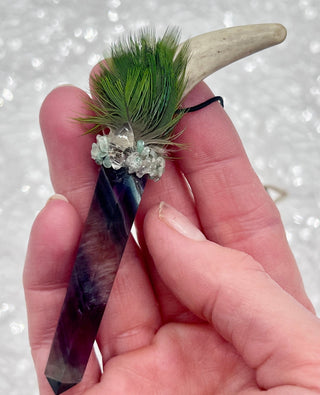 Antler, Fluorite, Quartz Aventurine, Macaw Shamanic Traveling Magic Wand, Energy Healing Pendant, Spiritual Awakening, Stress - Journey There -