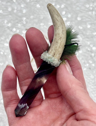 Antler, Fluorite, Quartz Aventurine, Macaw Shamanic Traveling Magic Wand, Energy Healing Pendant, Spiritual Awakening, Stress - Journey There -