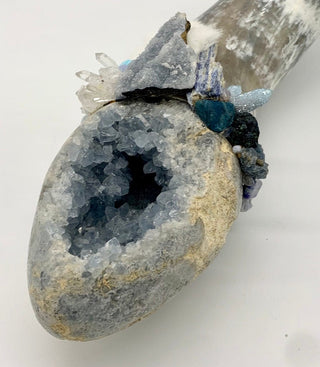 Buffalo, Celestite, Blue Chalcedony Druzy, Quartz, Aquamarine, Aqua Aura Quartz, Apatite, Agate, Shamanic Healing Altar Piece, OOAK Ceremony - Journey There -