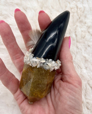 Buffalo, Rutilated Quartz, White Yellow. Calcite, Carnelian, Yellow Labradorite, Peach Moonstone Healing Crystal Wand Magic, Evolution - Journey There -