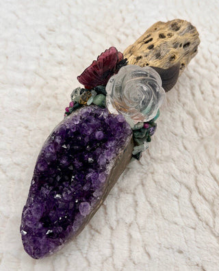 Cholla Cactus, Amethyst, Quartz, Fluorite, Citrine, Carnelian, Tree Agate, Aventurine, Prehnite, Shamanic Healing Wand Magic, Medicine Tool - Journey There -