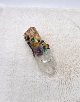 Cholla Cactus, Quartz, Yellow Fluorite, Amethyst, Fluorite, Malachite, Serpentine, Moss Agate, Shamanic Healing Wand Magic, Medicine Tool - Journey There -