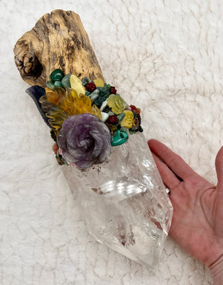 Cholla Cactus, Quartz, Yellow Fluorite, Amethyst, Fluorite, Malachite, Serpentine, Moss Agate, Shamanic Healing Wand Magic, Medicine Tool - Journey There -