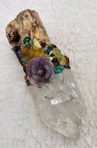 Cholla Cactus, Quartz, Yellow Fluorite, Amethyst, Fluorite, Malachite, Serpentine, Moss Agate, Shamanic Healing Wand Magic, Medicine Tool - Journey There -