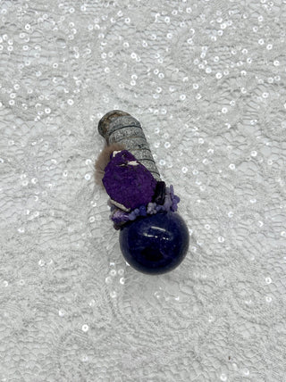 Orthoceras, Lepidolite Sphere, Purpurite, Purple Tourmaline, Charoite, Shamanic Healing Magic Wand, OOAK, Spiritual Awakening, Intuition - Journey There -