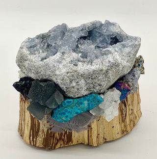 Palo Santo, Celestite, Fluorite, Chrysocolla, Apophyllite, Quartz, Azurite, Calcite, Galena, Turquoise, Shamanic Healing Altar Piece - Journey There -