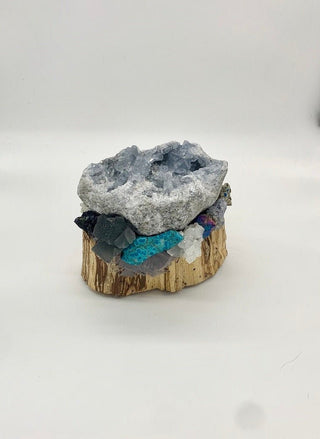 Palo Santo, Celestite, Fluorite, Chrysocolla, Apophyllite, Quartz, Azurite, Calcite, Galena, Turquoise, Shamanic Healing Altar Piece - Journey There -