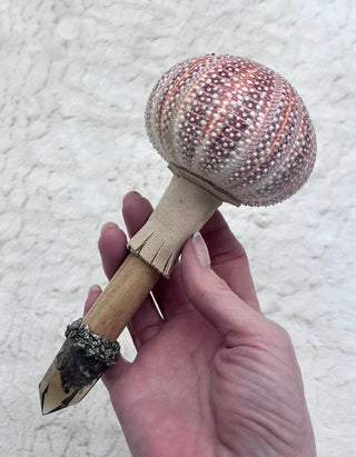 Sea Urchin Medicine, Smoky Quartz, Pyrite, Red Jasper Skull, Shamanic Healing Rattle, Cleansing, Inner Vision, Channeling, Psychic Gifts - Journey There -
