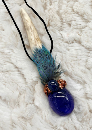 Tanzanite, Sapphire, Copper & Macaw Traveling Healing Wand, Pendant, Higher Consciousness, Commuication - Journey There -
