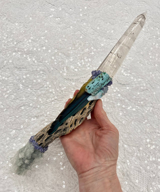 Vogel Quartz, Cholla Cactus, Chalcedony, Apophyllite, Malachite, Chrysocolla, Larimar, Tanzanite, Shamanic Healing Wand Magic, Medicine Tool - Journey There -